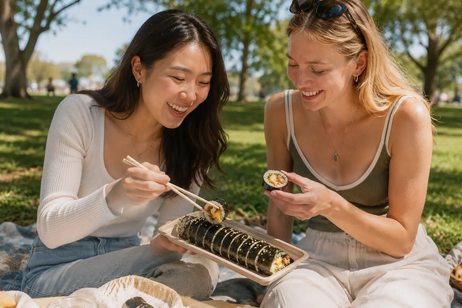 Guests enjoying Gimbap from Oriental Spoon Express
